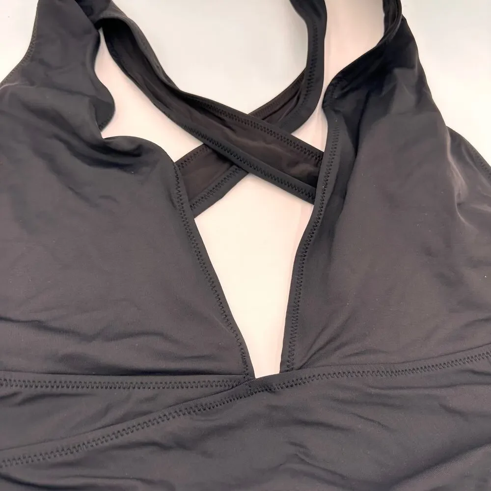 Skims Black Recycled Swim Cut Out Plunge Monokini Swimsuit Size 4X NWT